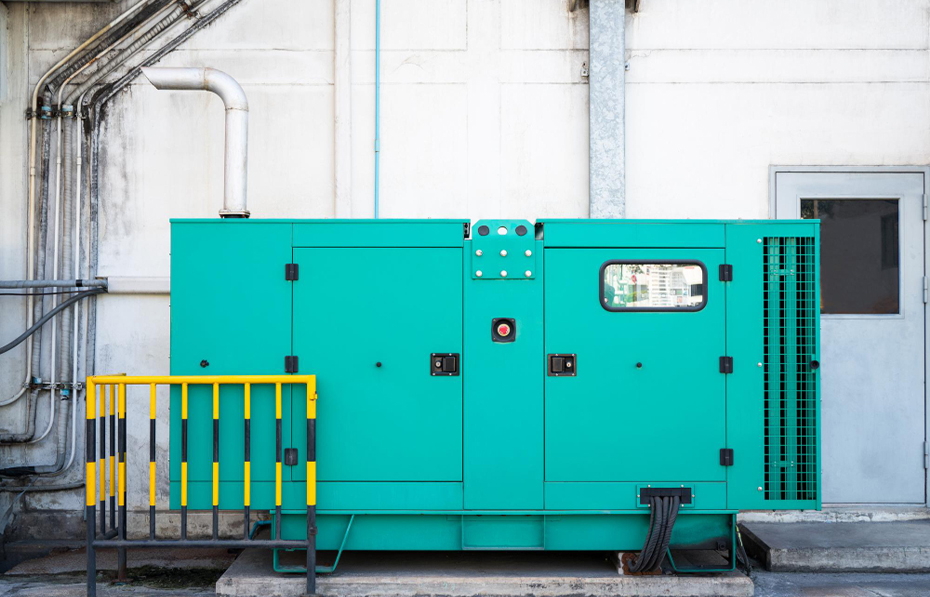 Industrial diesel generator providing backup power for a commercial